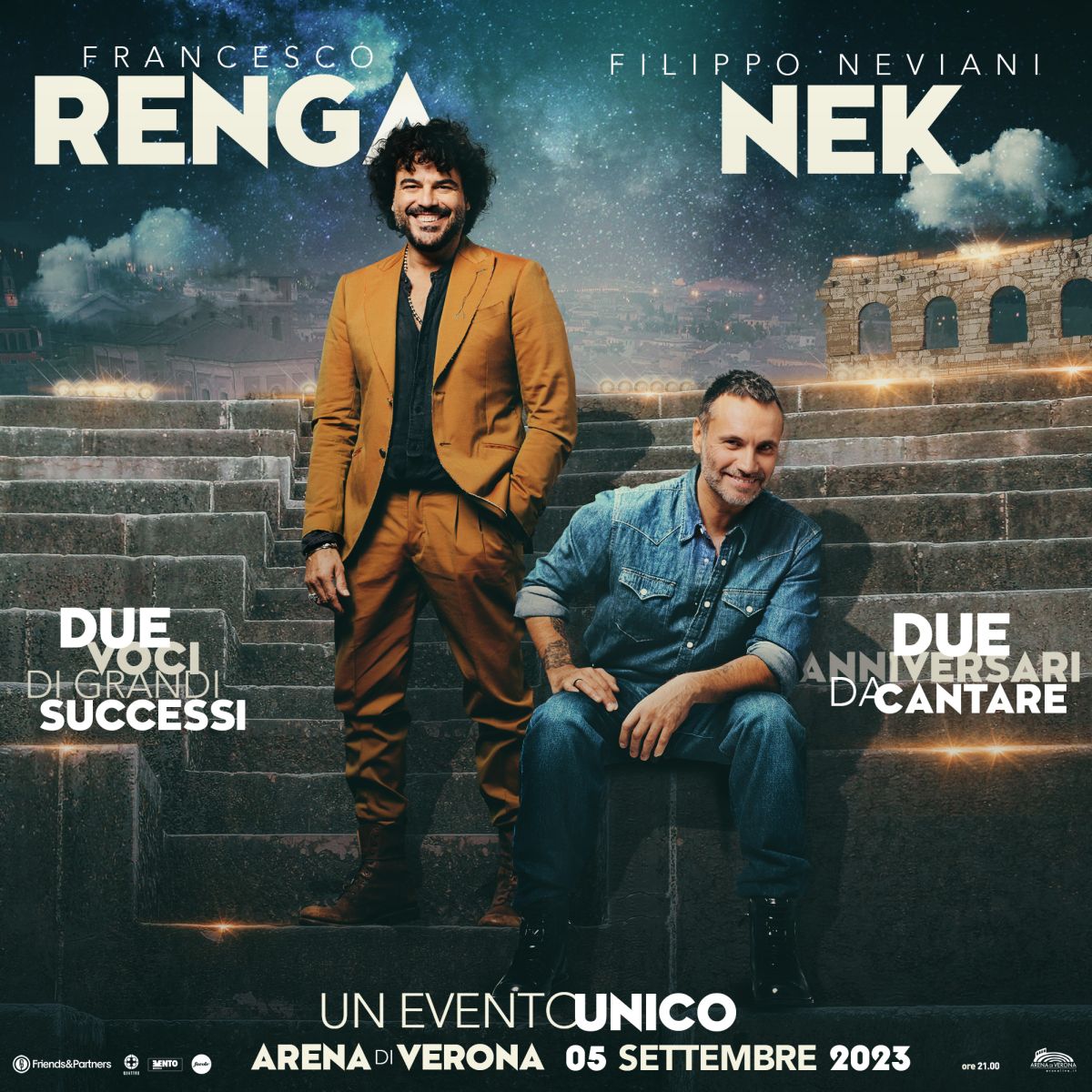 Francesco Renga e Nek insieme all'Arena di Verona